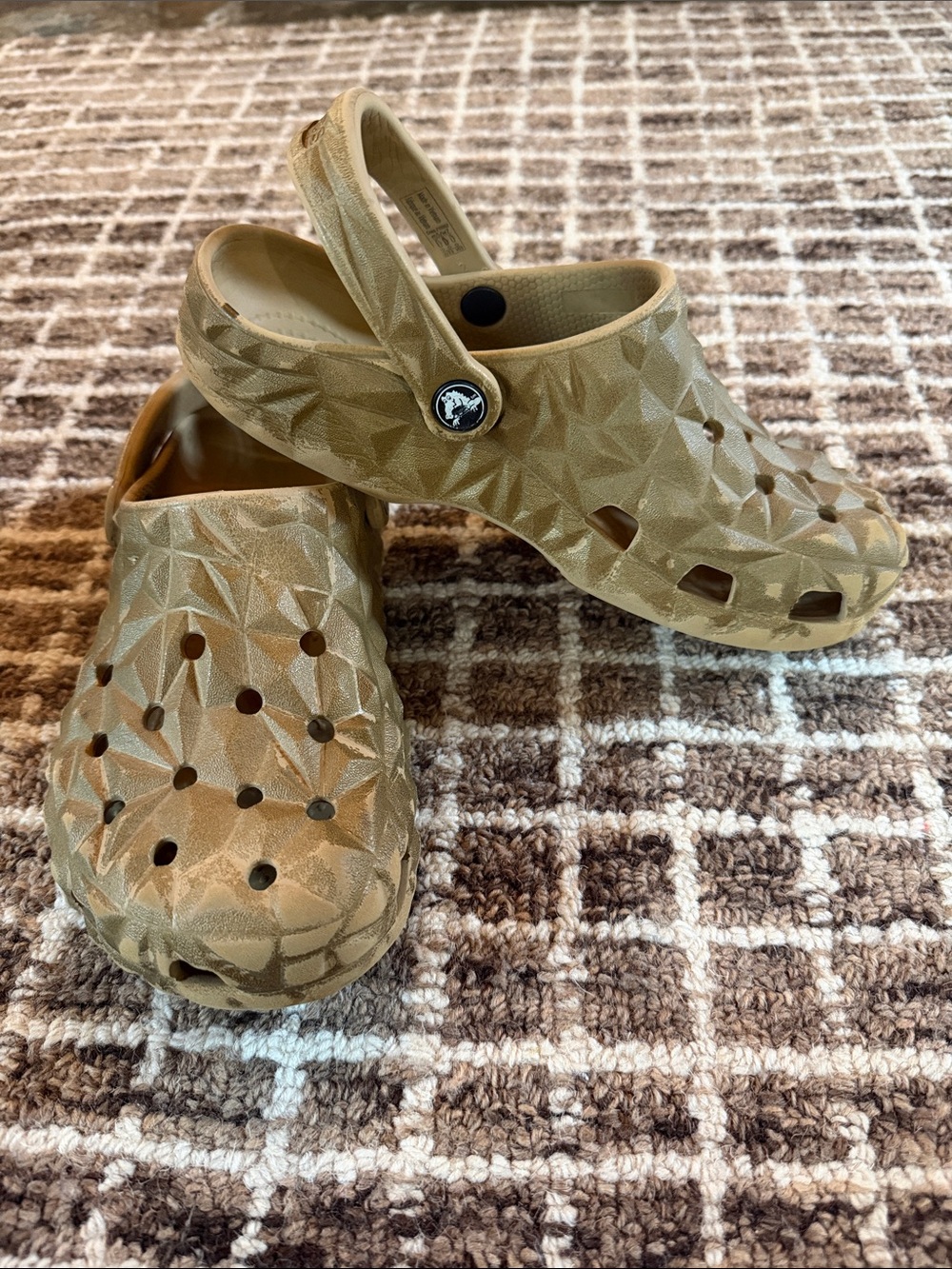 CROCS Classic Clog in Metallic Tan Geometric Pattern